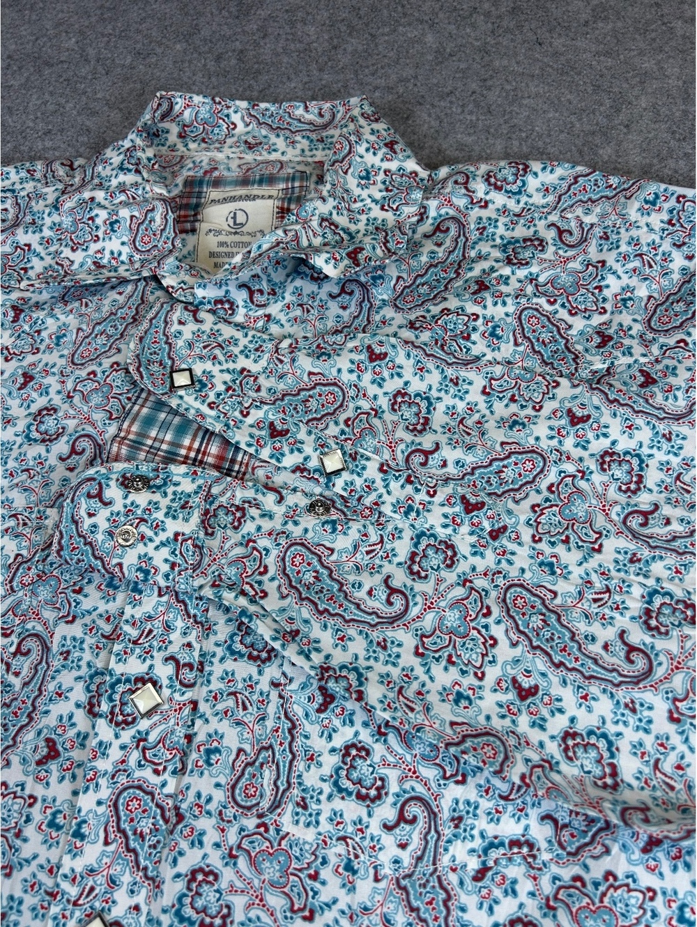 Panhandle Rough Stock Western Shirt Mens L Pearl Snap Light Paisley Long Sleeve
